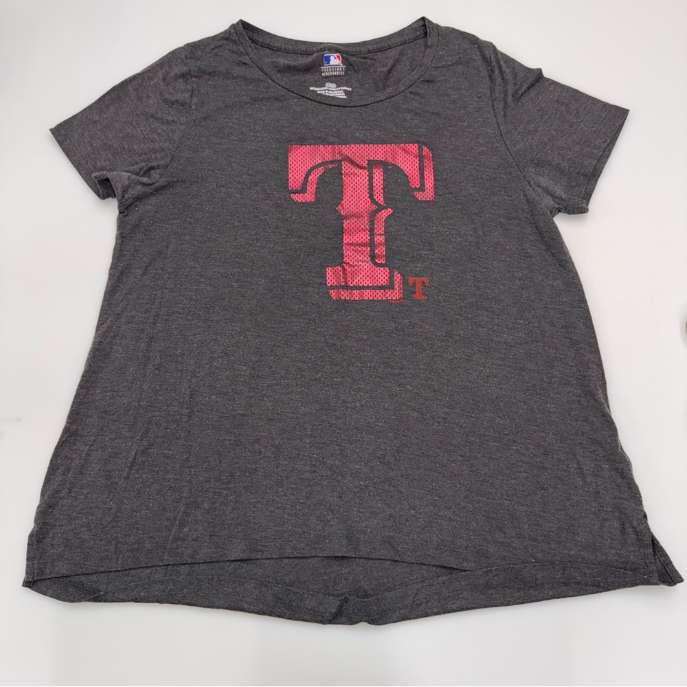 Texas Rangers Logo Women’s Graphic T-Shirt Short Sleeve Top Size L Baseball